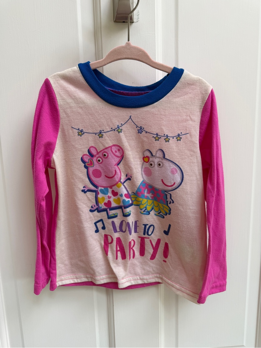 Peppa Pig Girls 5T Pink and Blue 'Love to Party' Long-Sleeve Pajama Top Shirt